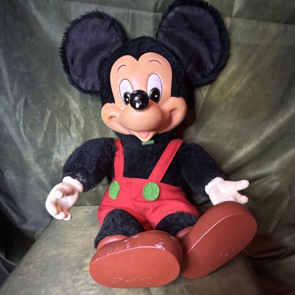 Applause Disney Mickey Mouse Plush Doll Stuffed Animal Red Overalls
